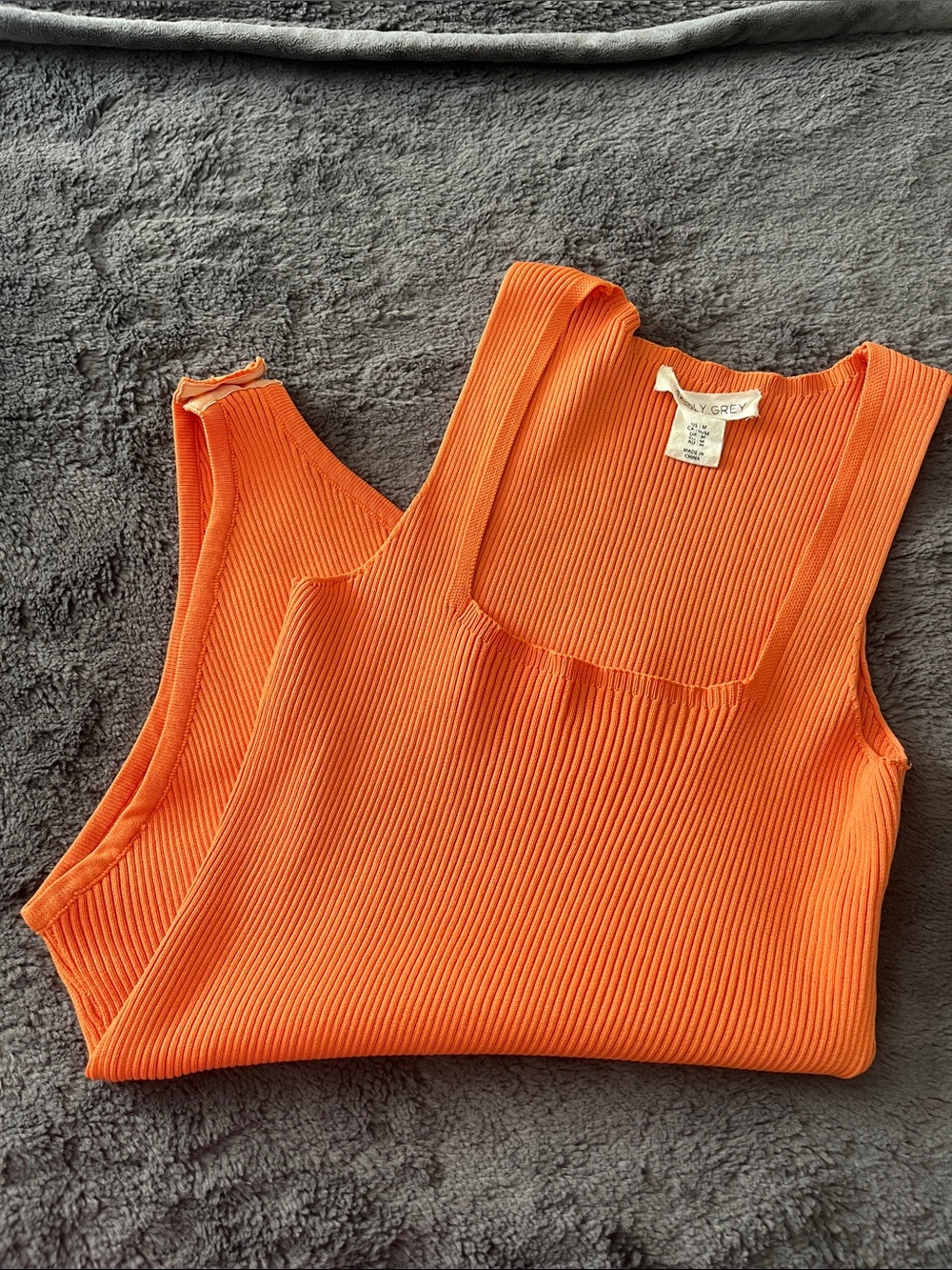 Ribbed Square-Neck Tank Top - Bright Orange